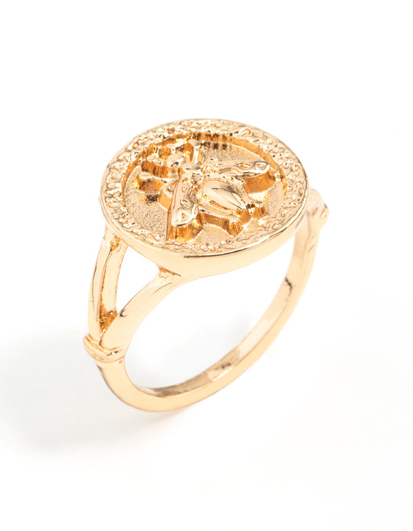 Gold Bee Coin Ring