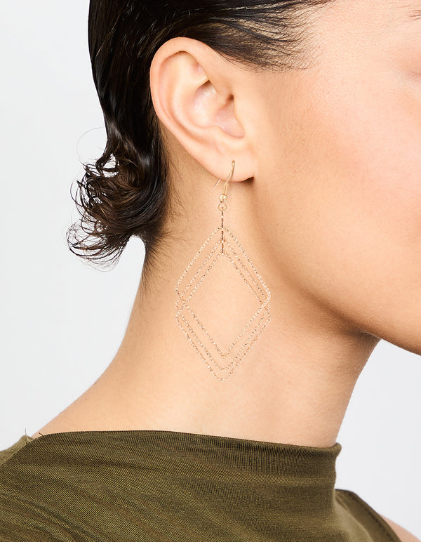 Gold Diacut Hollow Diamond Drop Earrings