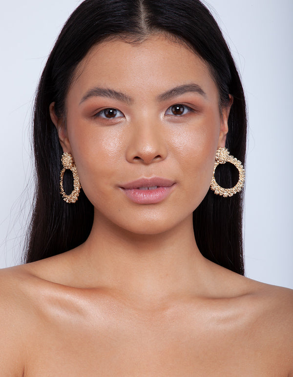 Gold Texture Loop Drop Earrings