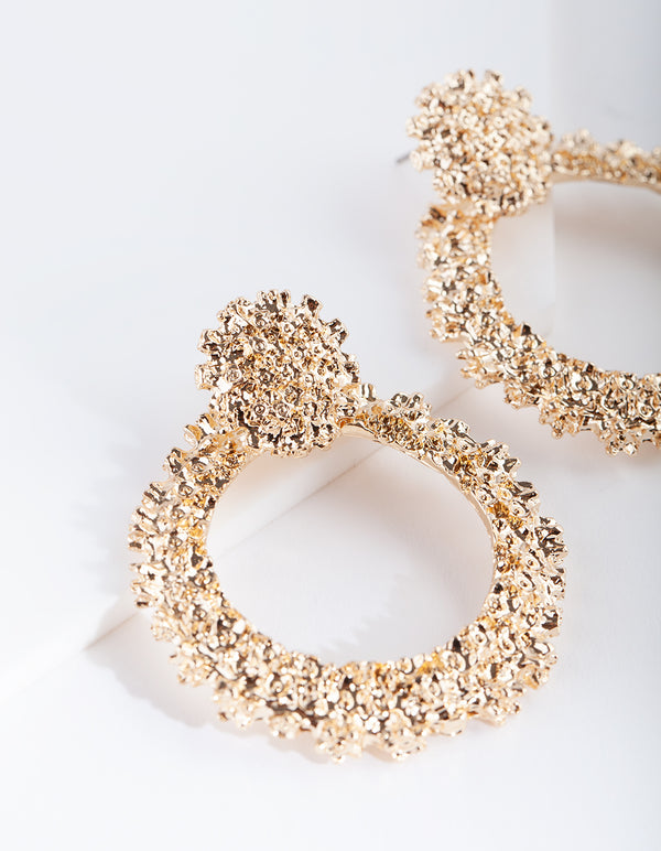 Gold Texture Loop Drop Earrings