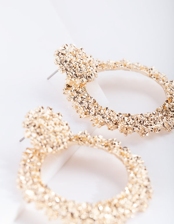 Gold Texture Loop Drop Earrings
