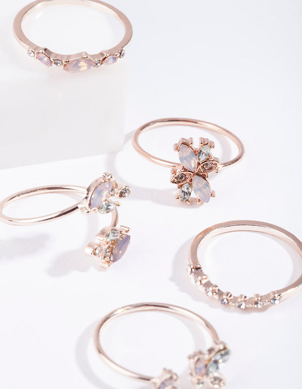 Rose Gold Floral Gem Ring Pack