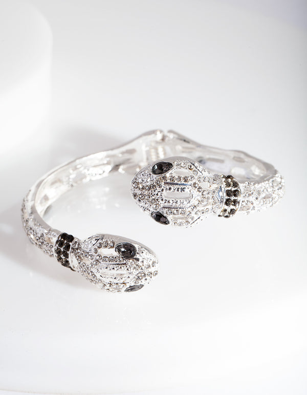 Silver Diamante Snake Cuff Bracelet