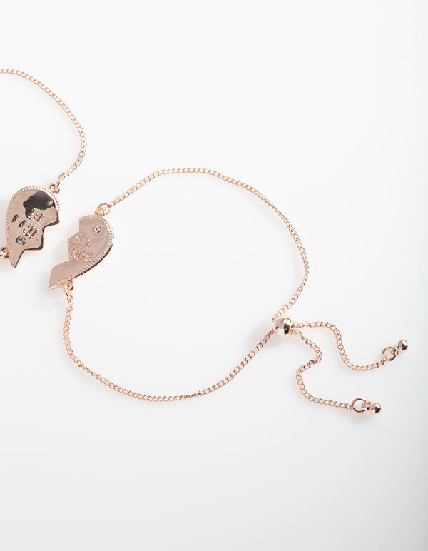 Rose Gold Best Friend Heart Bracelet Set