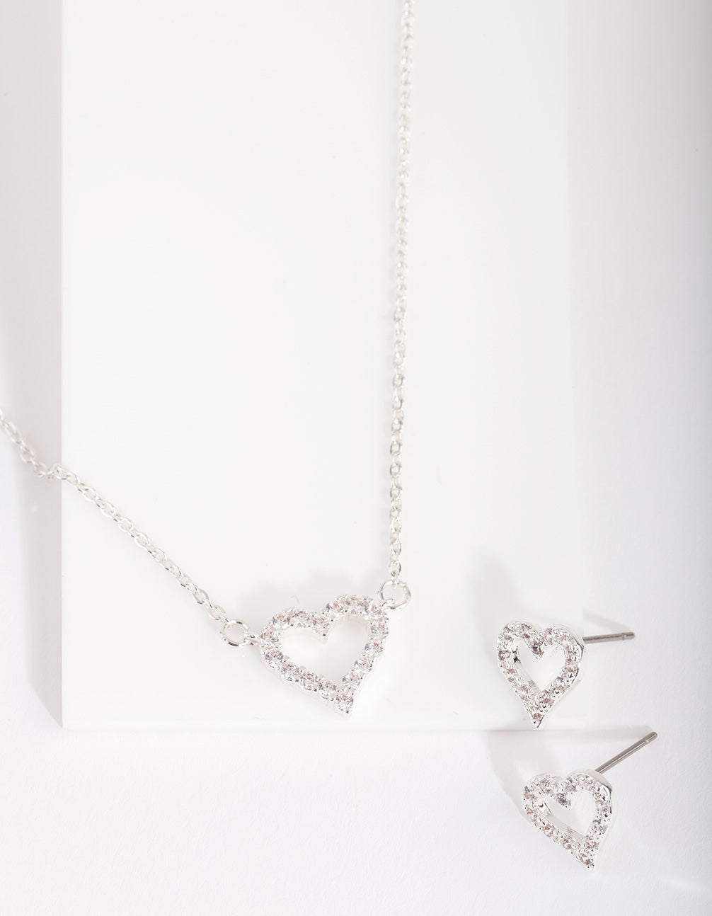 Silver Cubic Zirconia Heart Necklace & Earrings Set