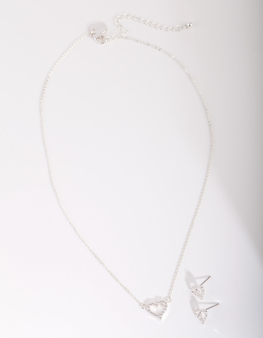 Silver Cubic Zirconia Heart Necklace & Earrings Set