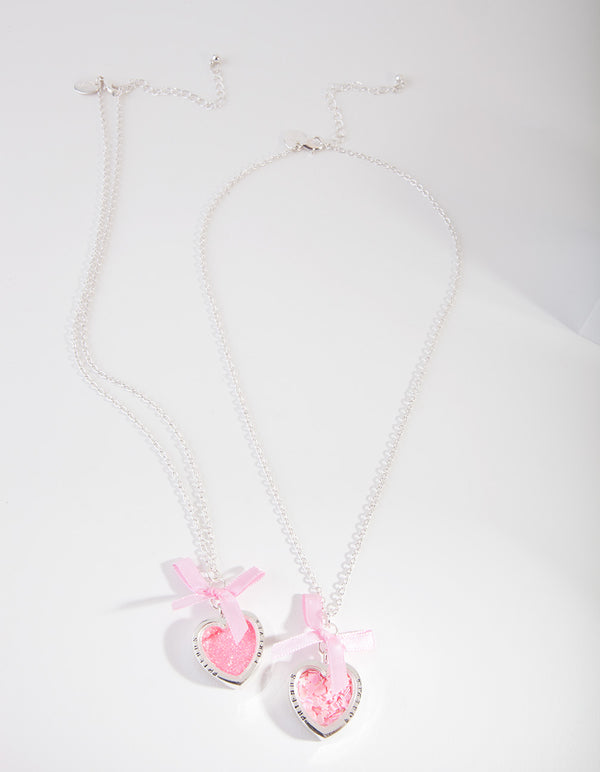 Kids Glitter Heart Friend Necklace Set
