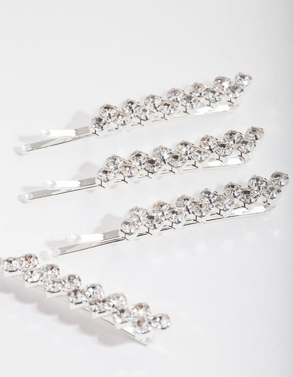 Kids Silver Diamante Hair Slide 4-Pack