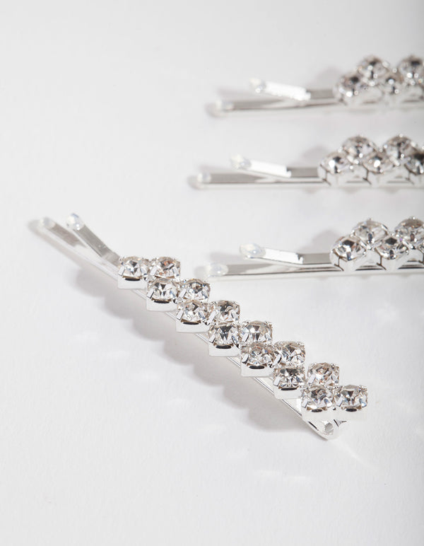 Kids Silver Diamante Hair Slide 4-Pack