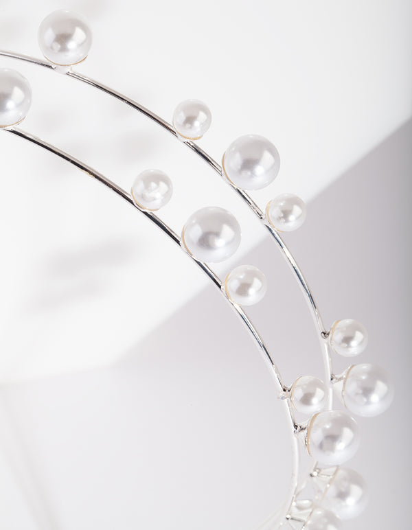 Silver Pearl Double Row Headband
