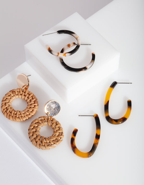 Neutral Raffia Earring Pack