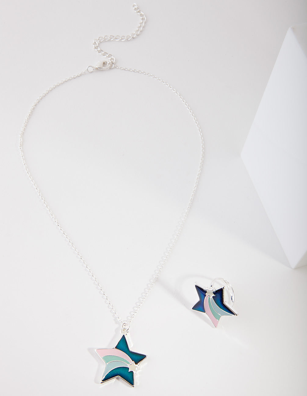 Kids Silver Star Mood Ring & Necklace