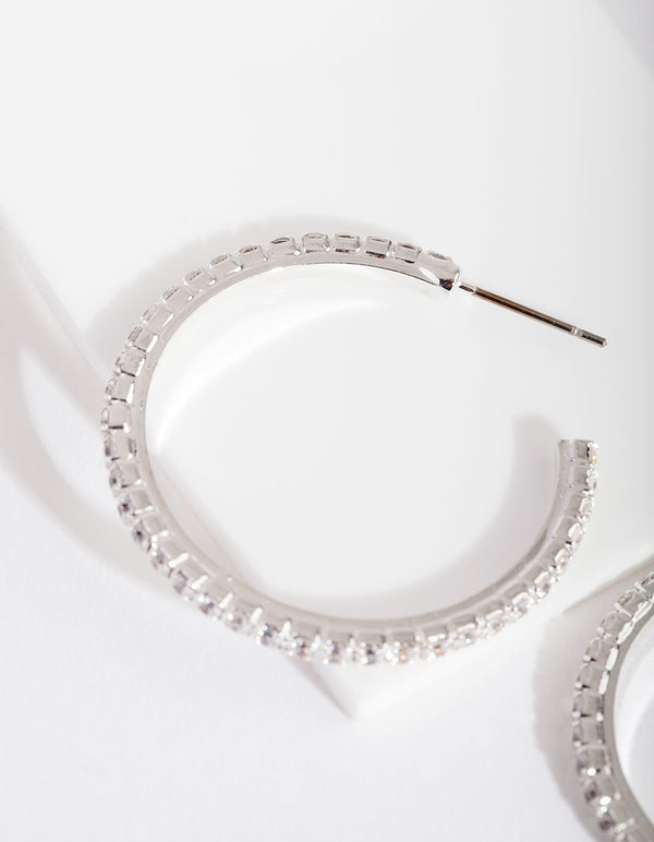 Silver Cubic Zirconia 3mm Hoop Earrings