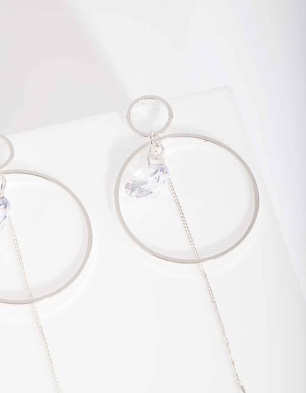 Silver Cubic Zirconia Circle Charm & Chain Earrings
