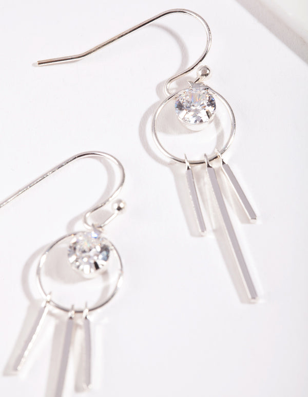 Silver Cubic Zirconia Charm Drop Earrings