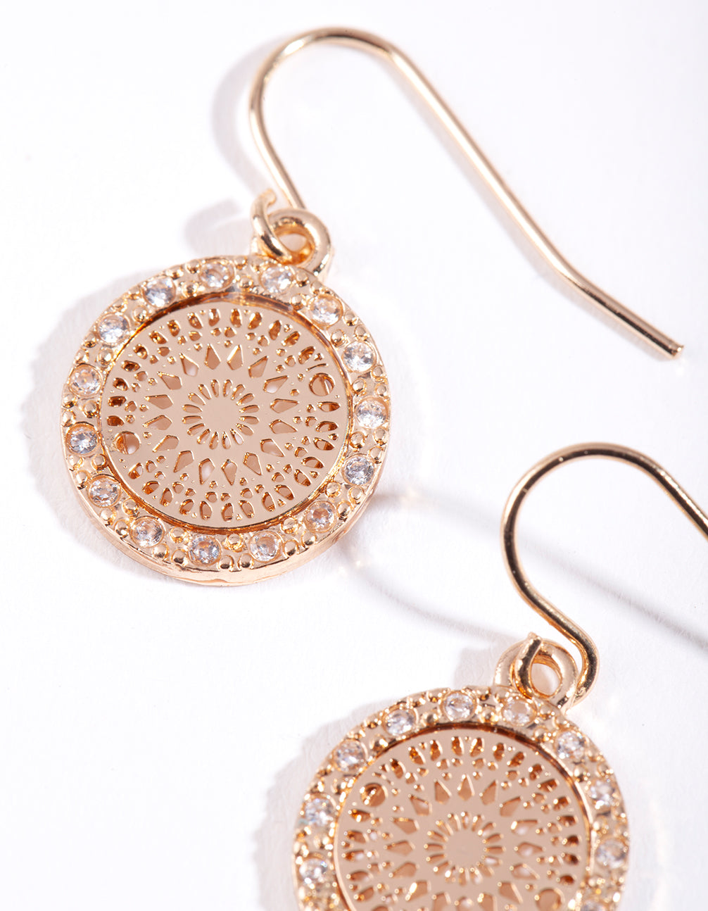 Gold Cubic Zirconia Stamp Earrings