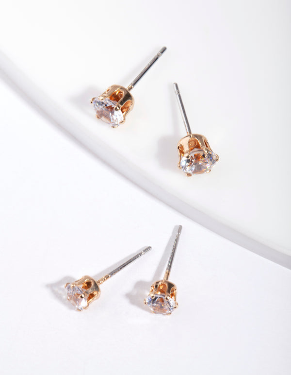 Gold Cubic Zirconia Stud Earring Pack