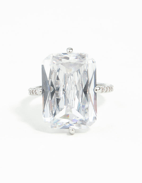 Silver Rectangle Celebrity Engagement Ring