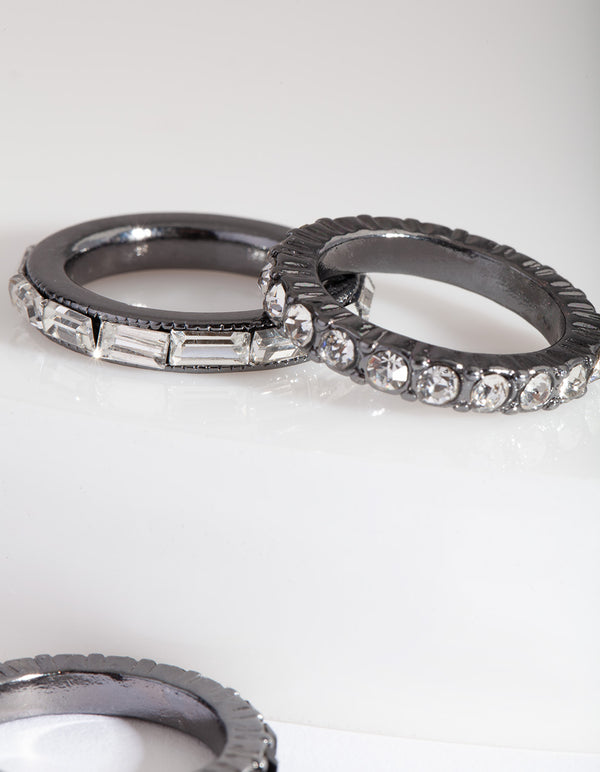 Black Stone Gunmetal Ring Stack