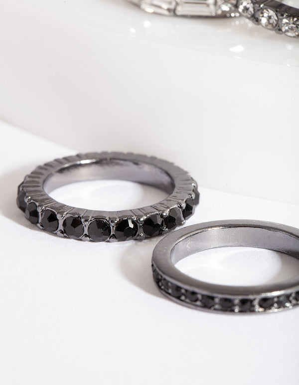 Black Stone Gunmetal Ring Stack