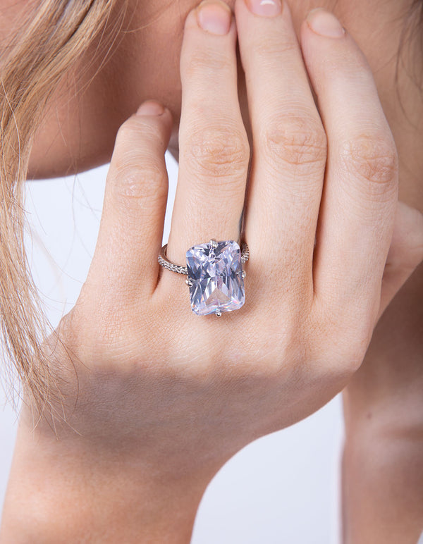 Silver Rectangle Celebrity Engagement Ring
