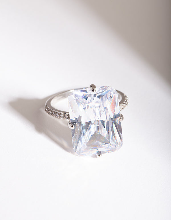 Silver Rectangle Celebrity Engagement Ring