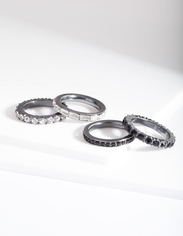 Black Stone Gunmetal Ring Stack