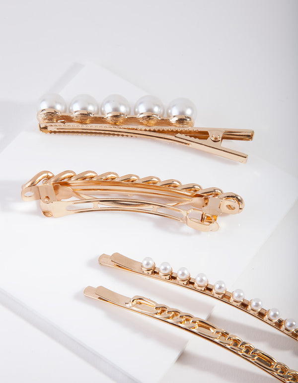 Gold Pearl & Chain Hair Pin 4-Pack