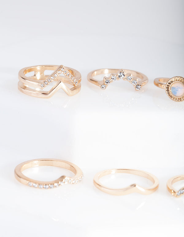 Gold Multi Shape Diamante Ring Pack