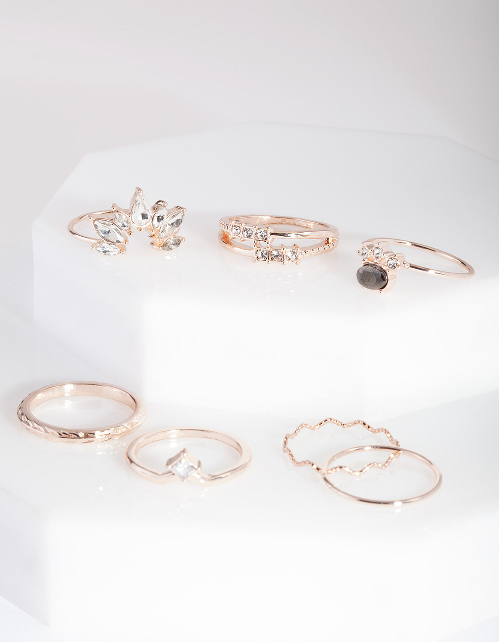 Rose Gold Gem Ring Stack Pack