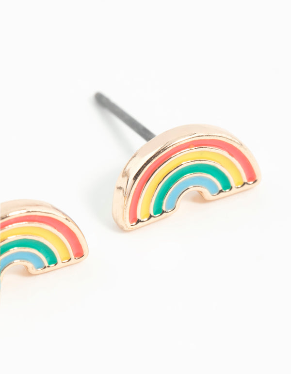 Gold Rainbow Stud Earrings