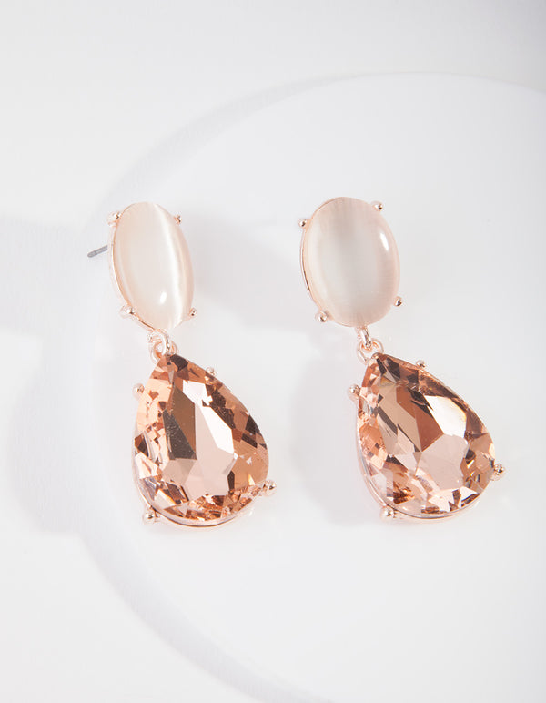 Rose Gold Mixed Stone Stud Drop Earrings