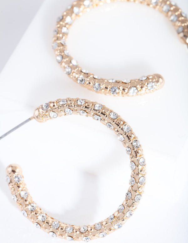 Gold Textured Classic Hoop Earrings