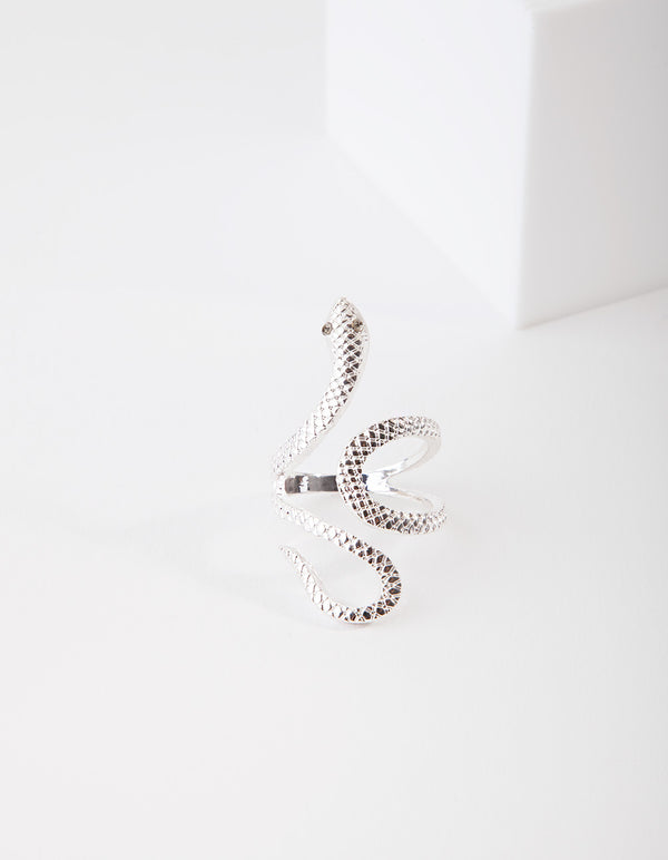 Silver Etched Snake Ring