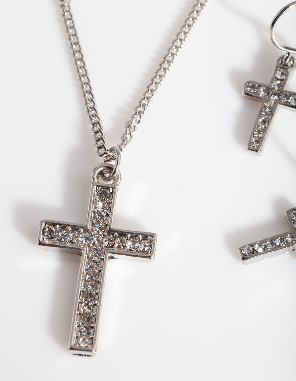 Silver Diamante Cross Necklace