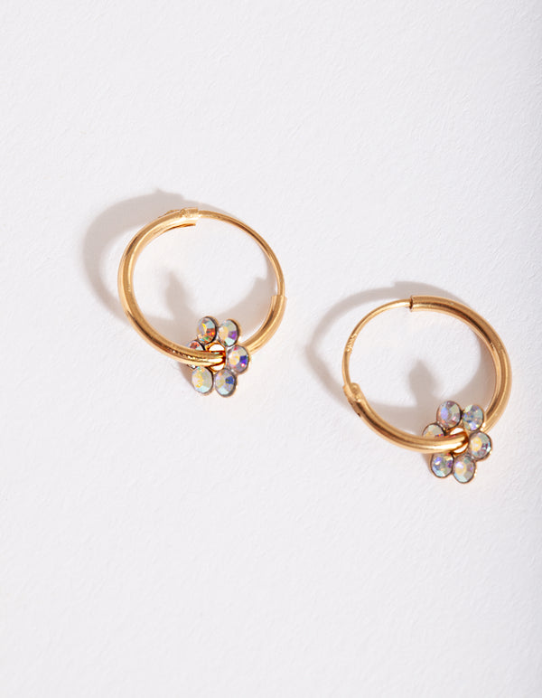 Gold Plated Sterling Silver Flower Hoop Earrings