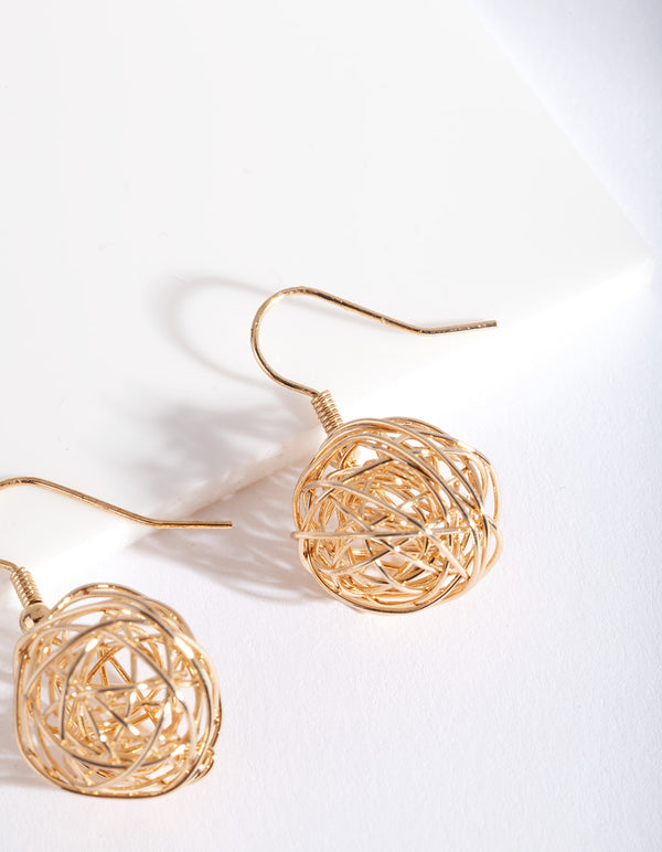 Gold Wire Wrap Ball Earrings