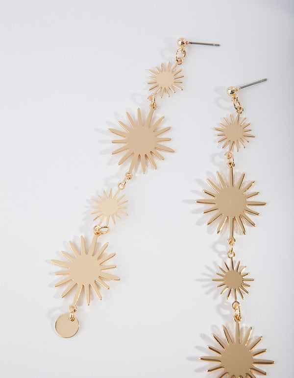 Gold Celestial Sun Drop Earrings