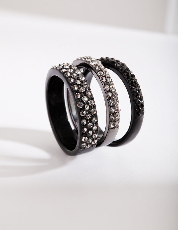 Black Diamante Ring Stack