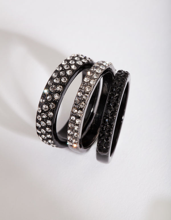 Black Diamante Ring Stack
