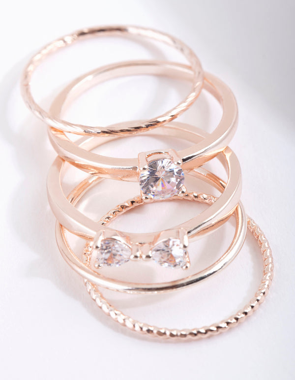 Rose Gold Cubic Zirconia 5 Band Ring Stack