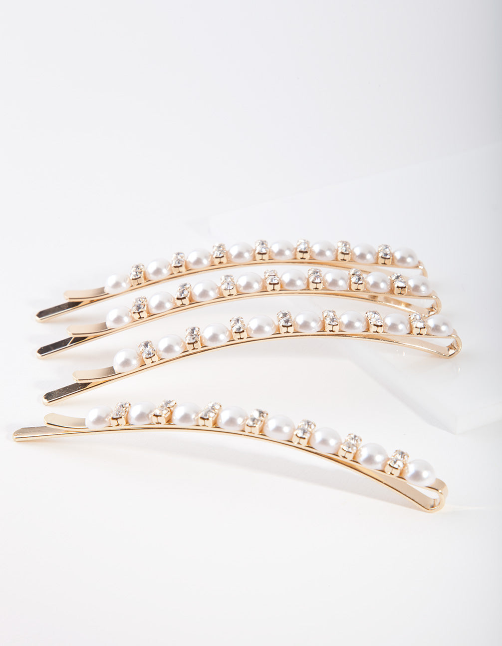 Gold Pearl Hair Slides 4-Pack