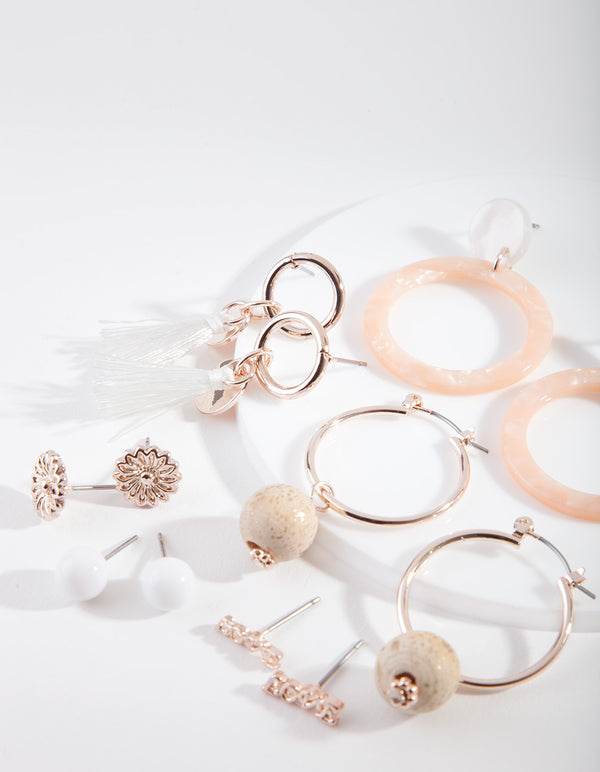 Acrylic & Rose Gold Ring Drop Earring 6-Pack