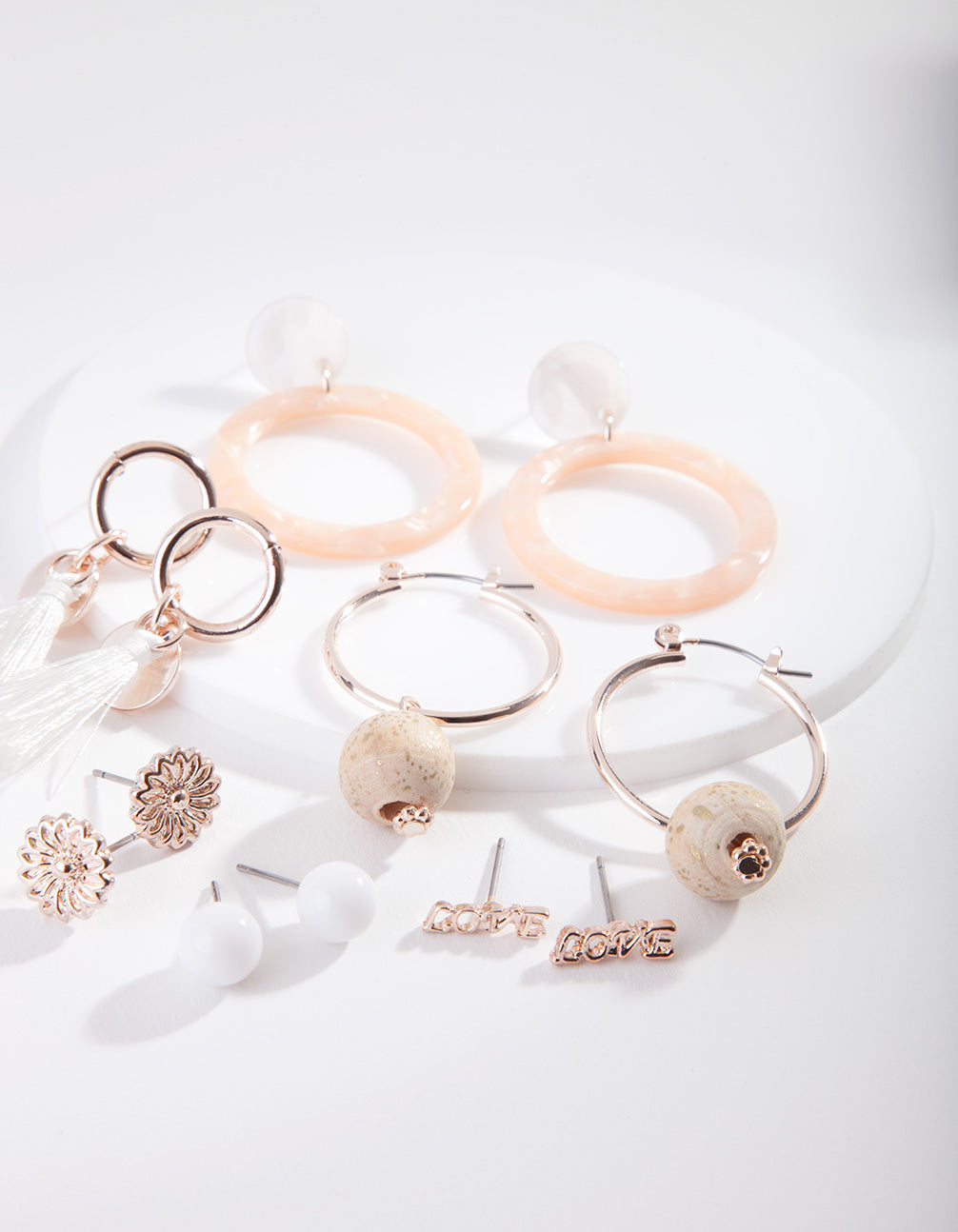 Acrylic & Rose Gold Ring Drop Earring 6-Pack