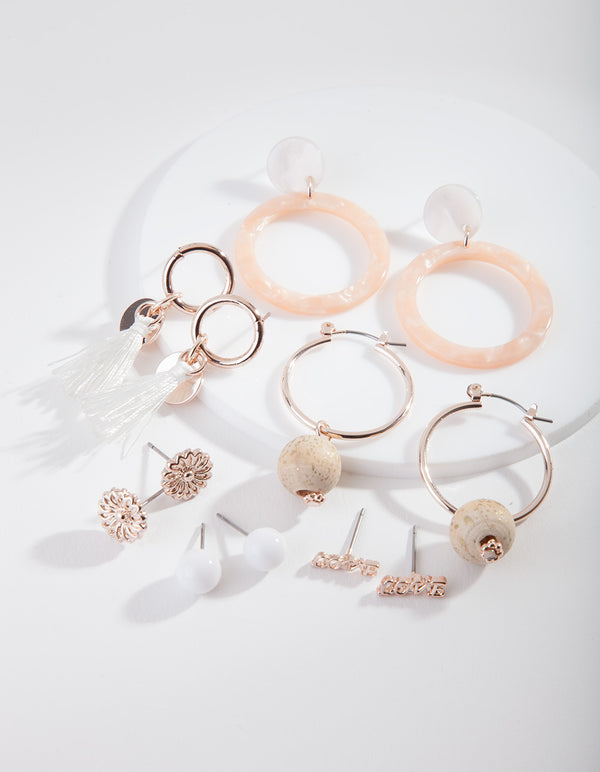 Acrylic & Rose Gold Ring Drop Earring 6-Pack