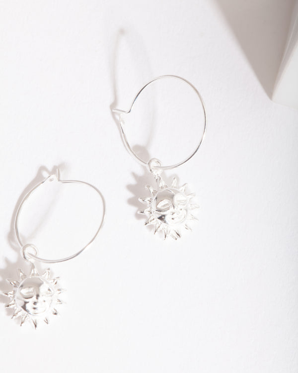 Sterling Silver Sun Charm Hoop Earrings