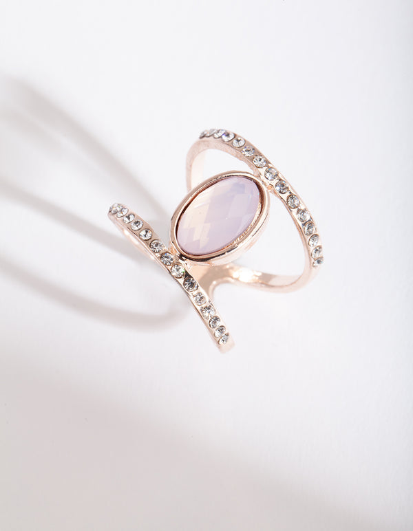 Rose Gold Pink Stone Double Ring