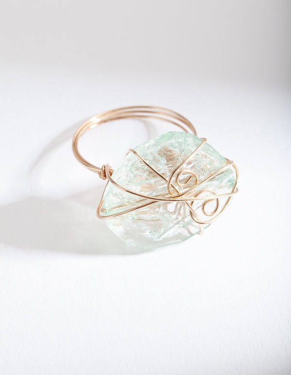 Gold Green Stone Wire Ring