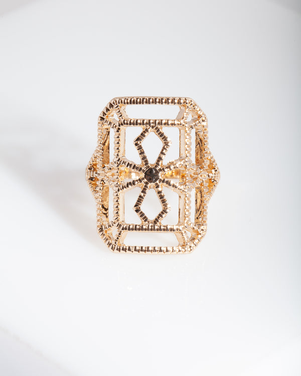 Gold Dotted Shield Ring
