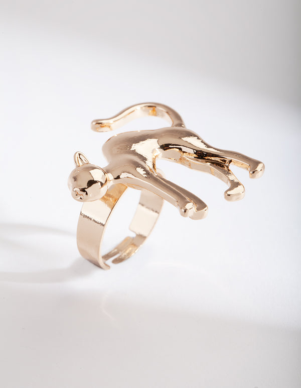 Gold Stretching Cat Ring